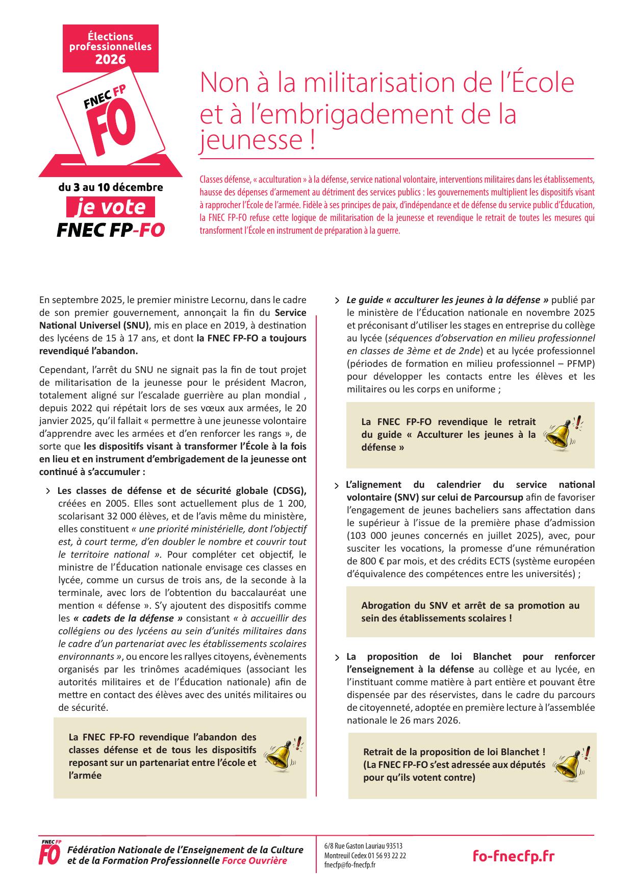 La militarisation de l'école