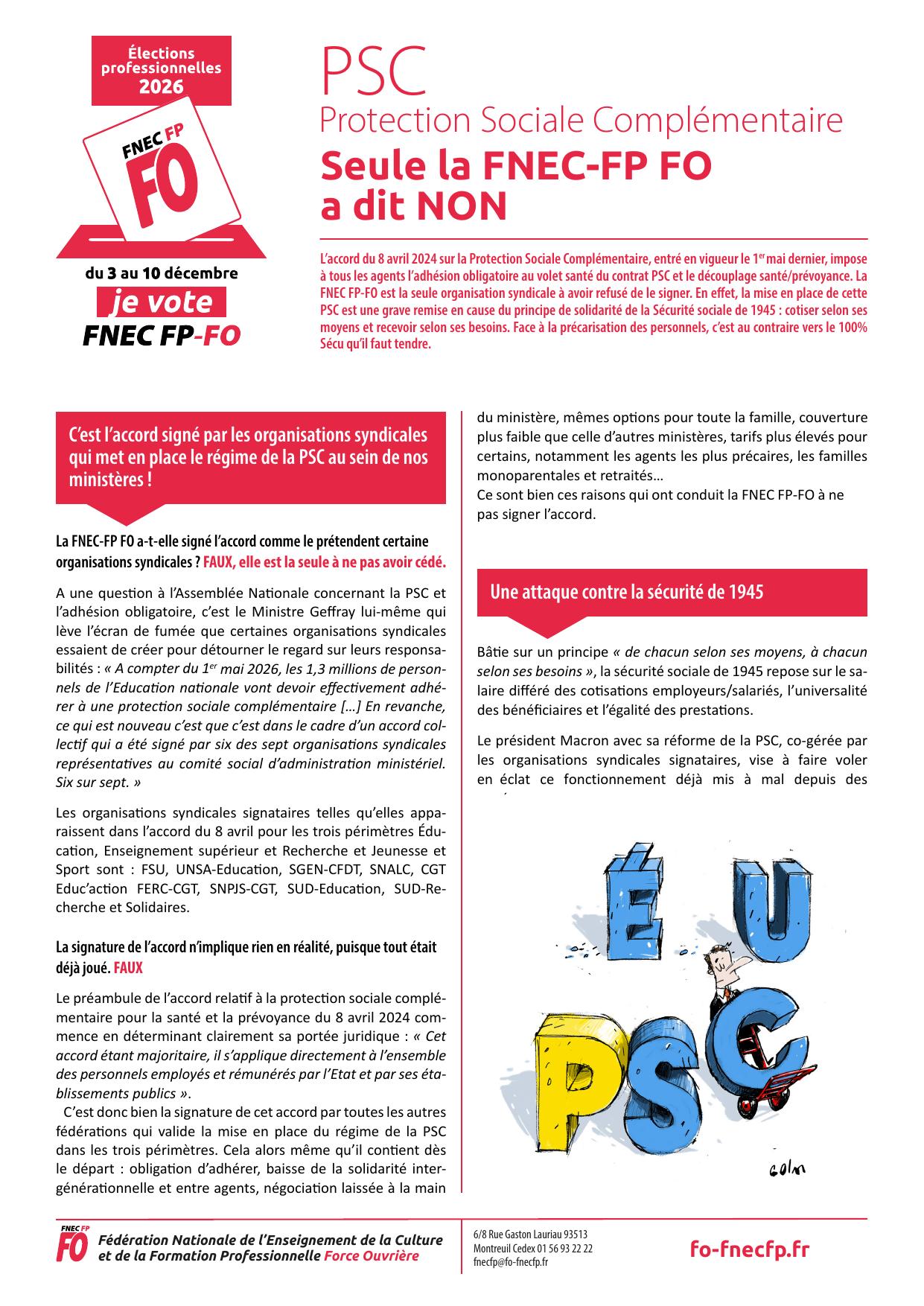 PSC : seule la FNEC-FP-FP a dit non
