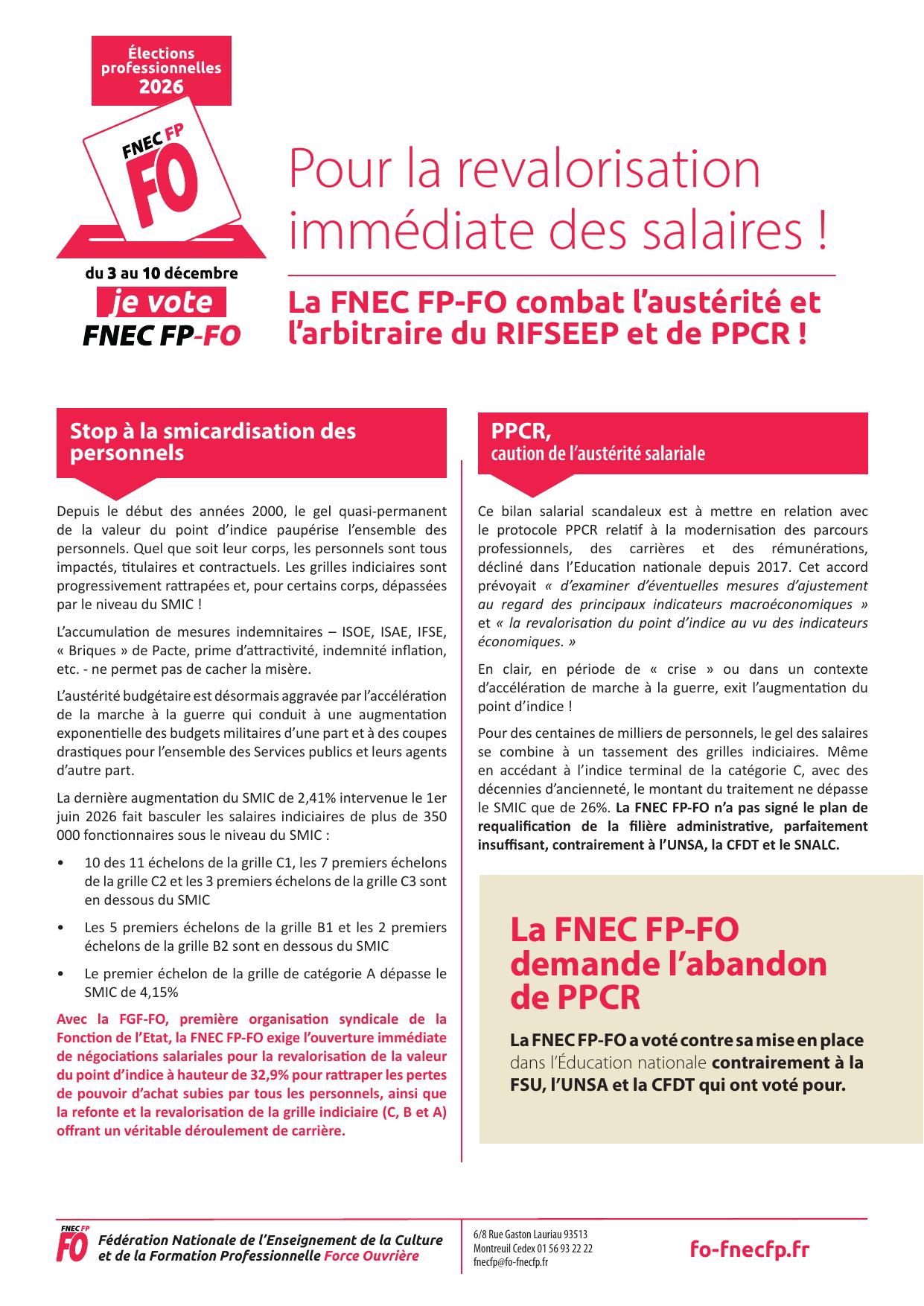 Pour une revalorisation immédiate des salaire !