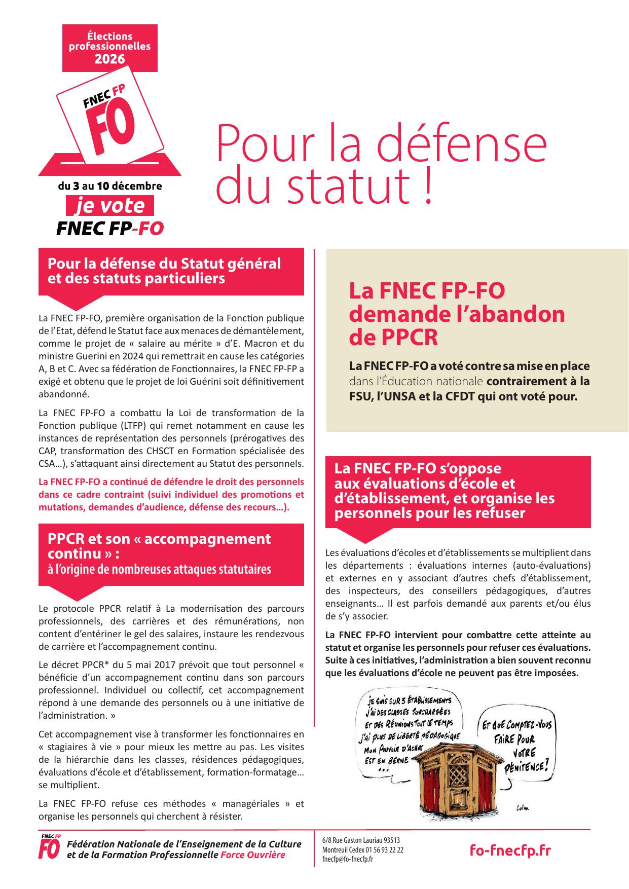 Pour la défense du statut !