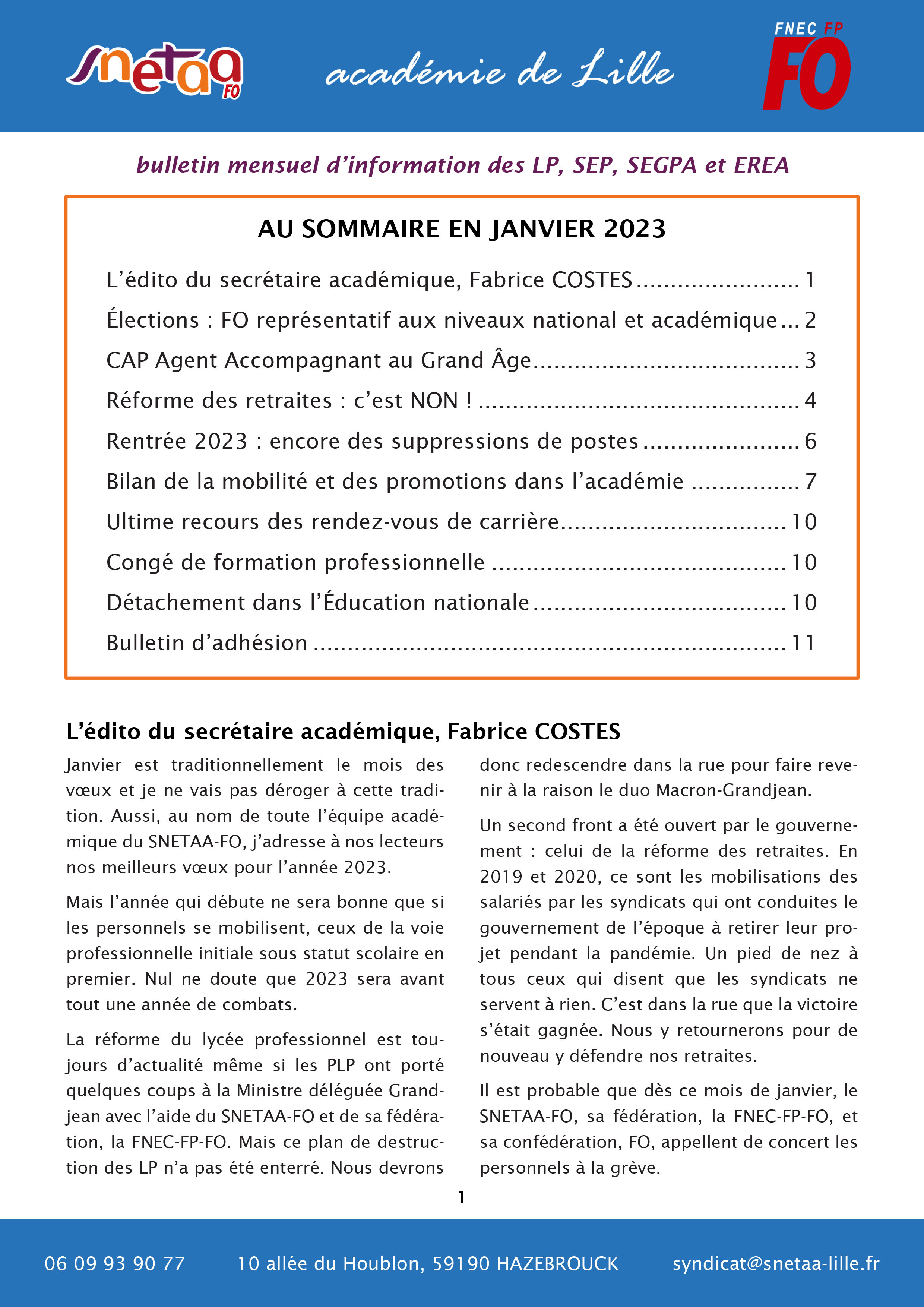 Bulletin d'information du SNETAA-FO Lille