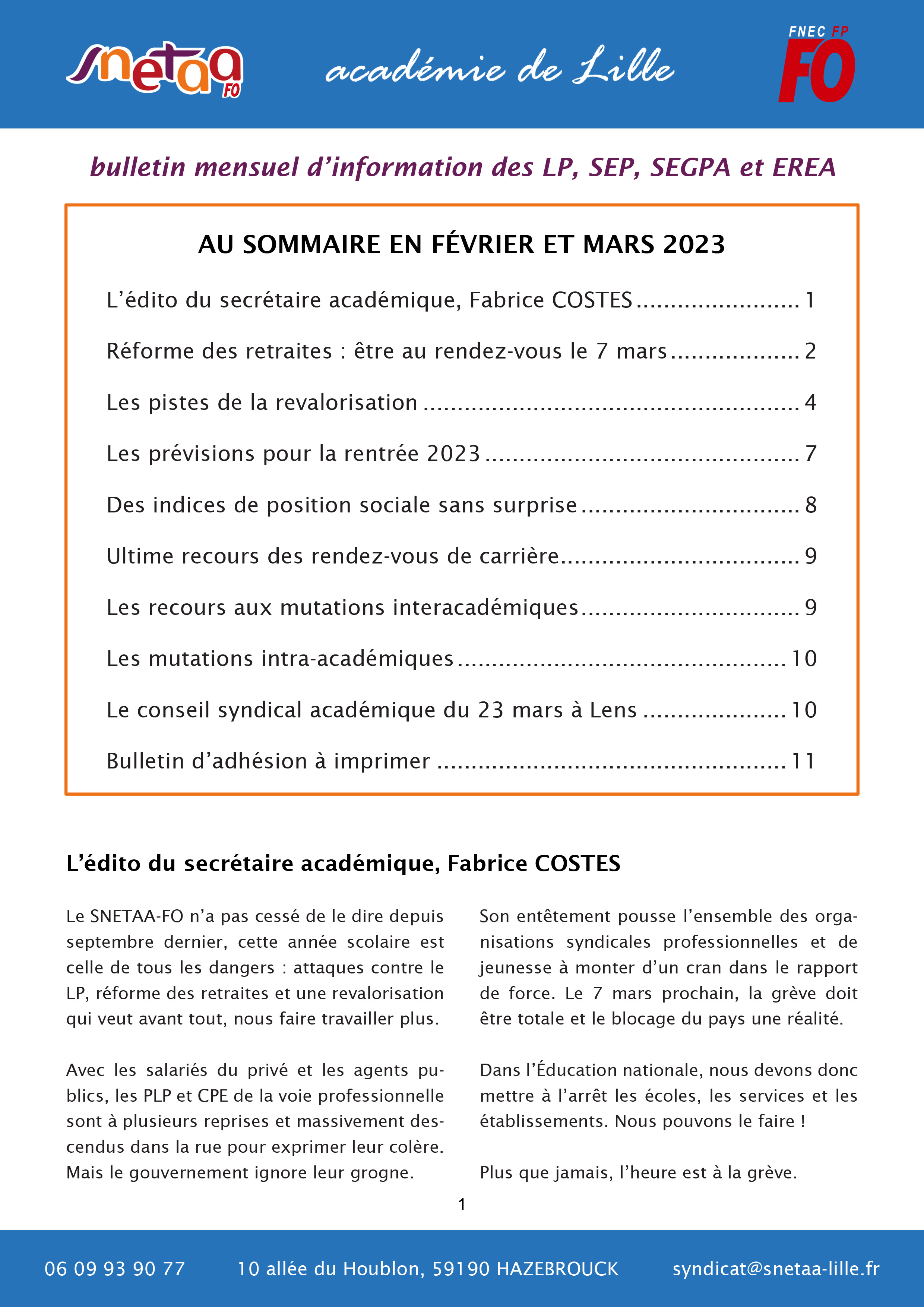 Bulletin d'information du SNETAA-FO Lille