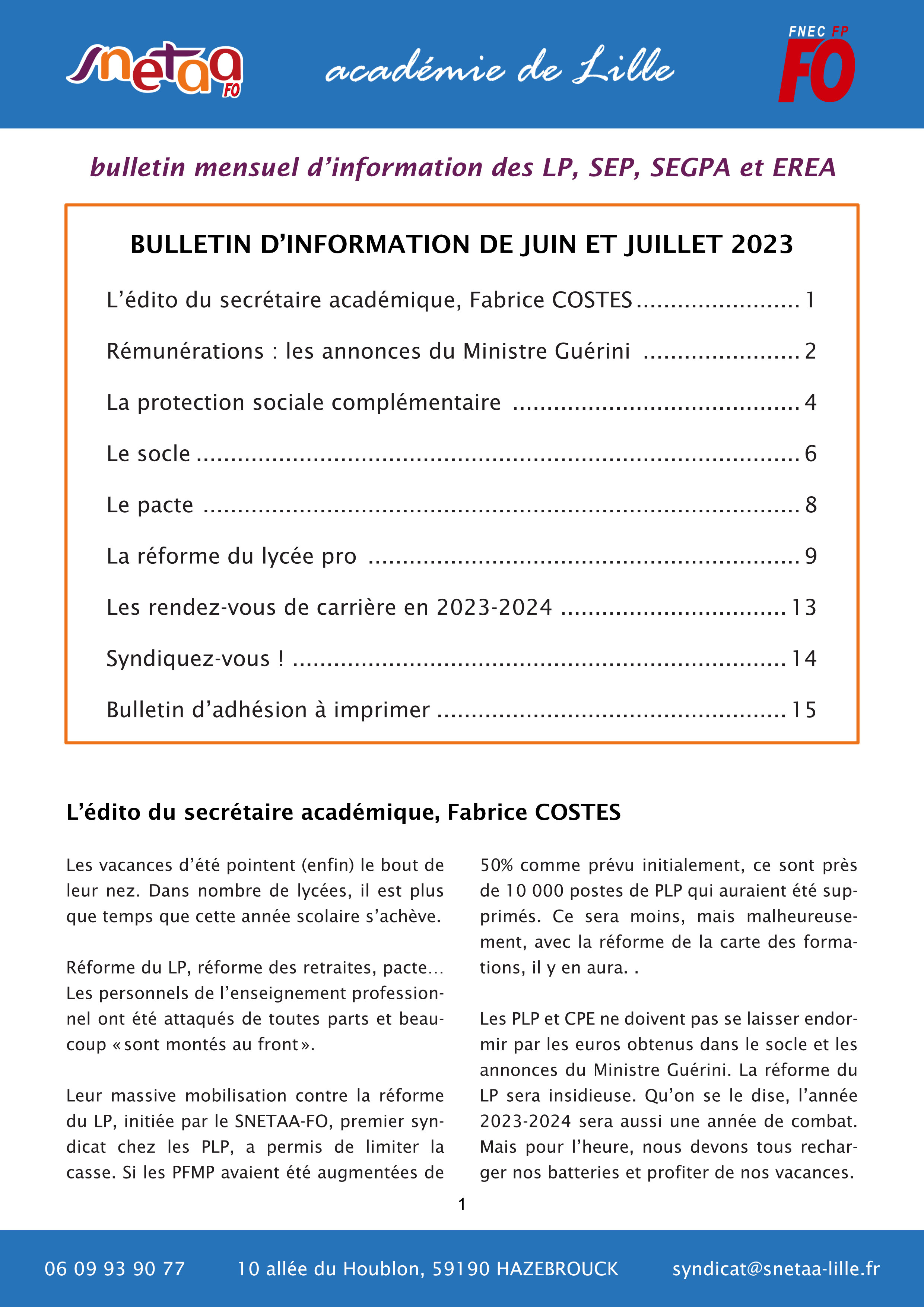 Bulletin d'information du SNETAA-FO Lille