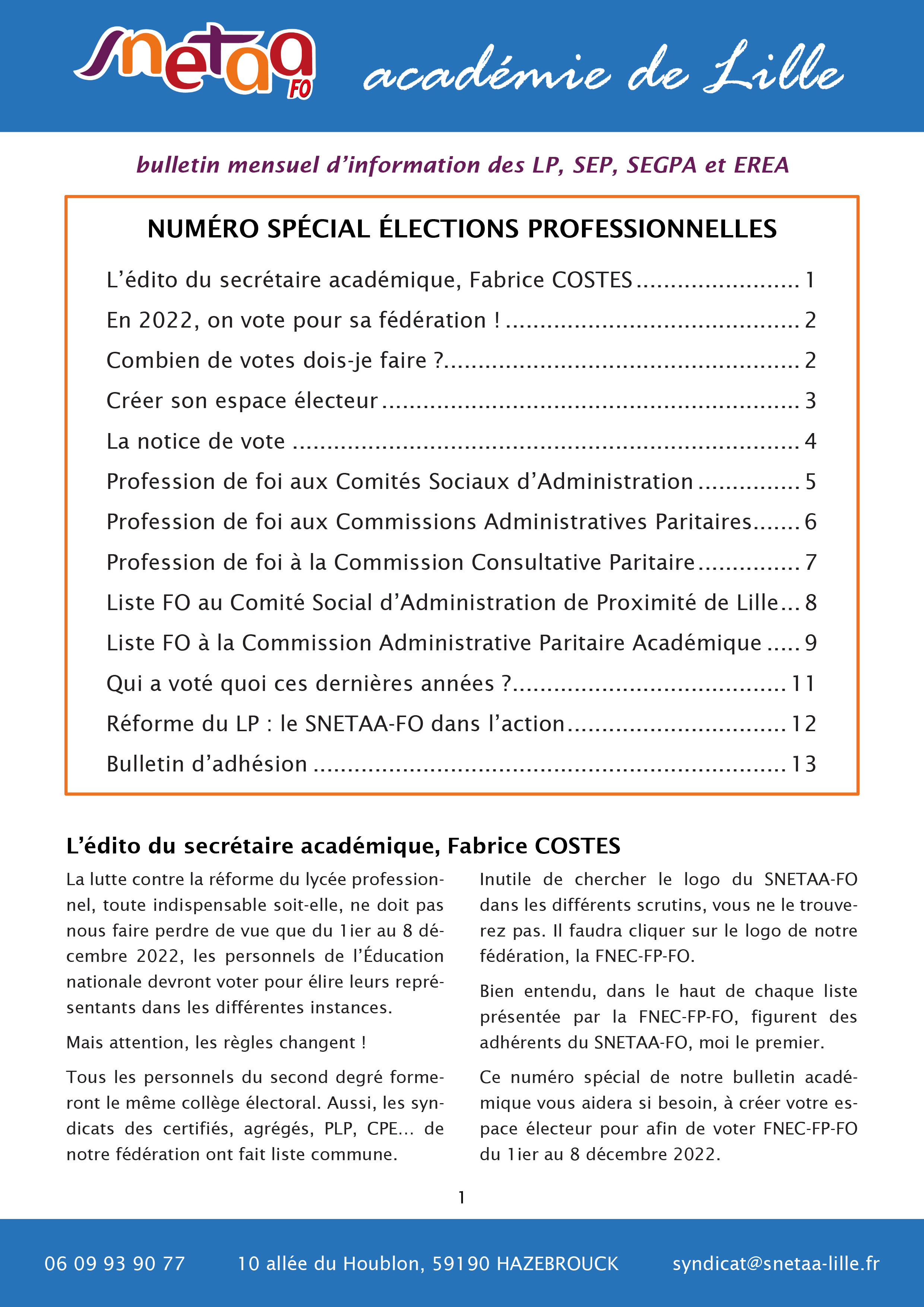 Bulletin d'information du SNETAA-FO Lille