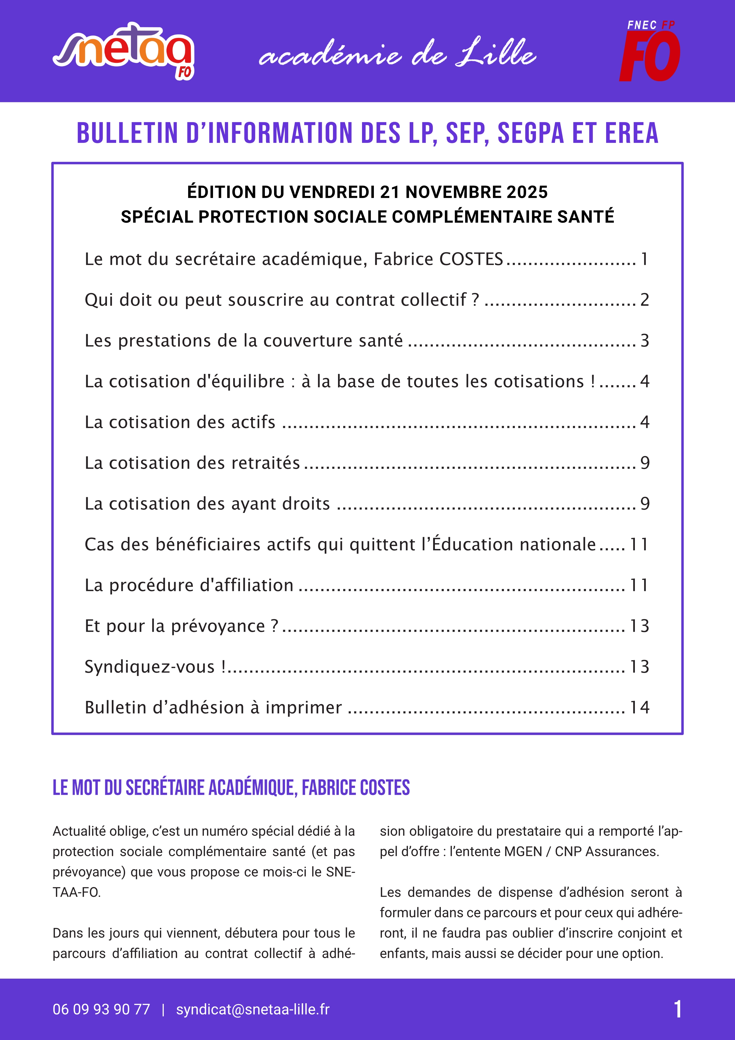 Bulletin d'information du SNETAA-FO Lille