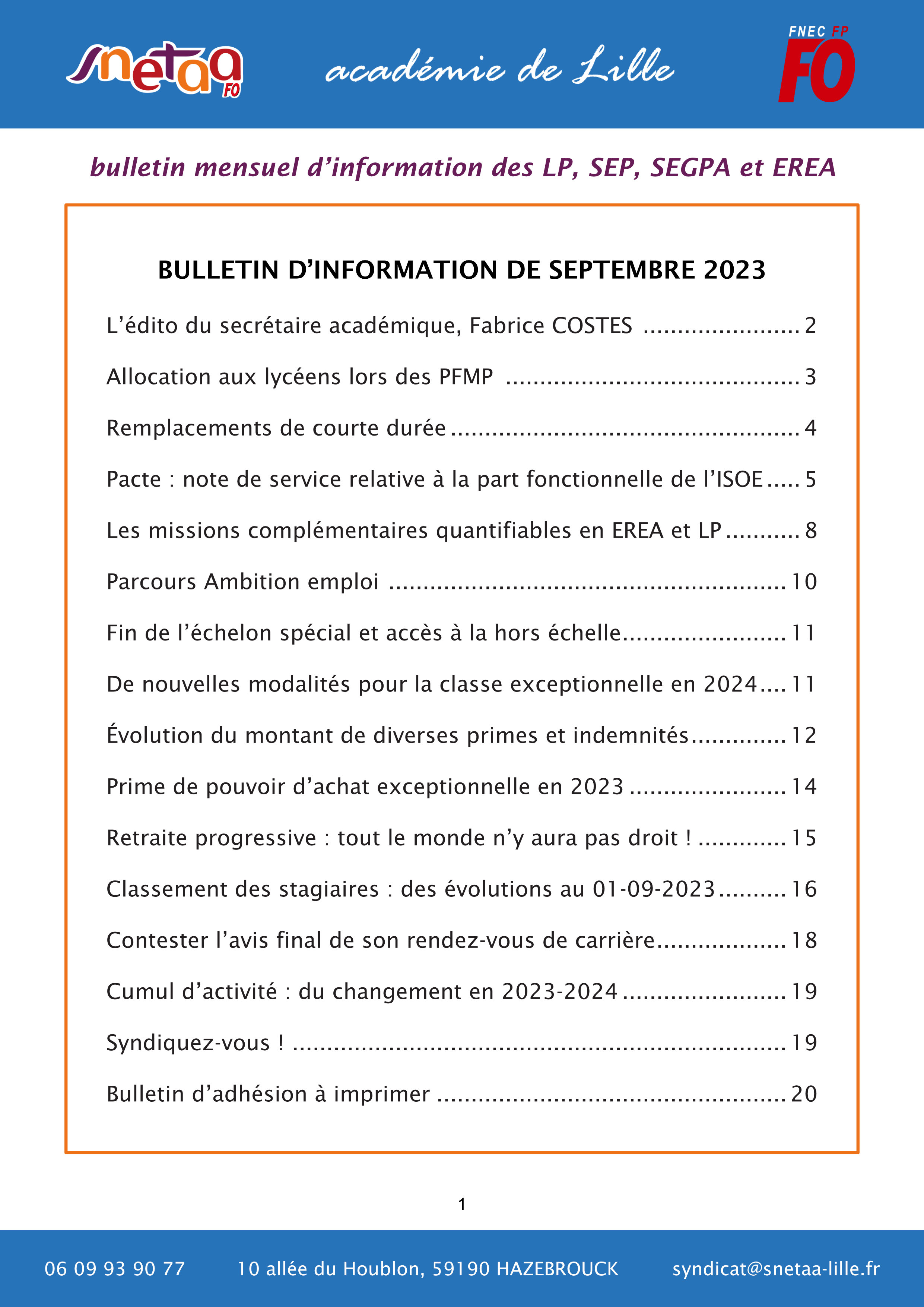 Bulletin d'information du SNETAA-FO Lille