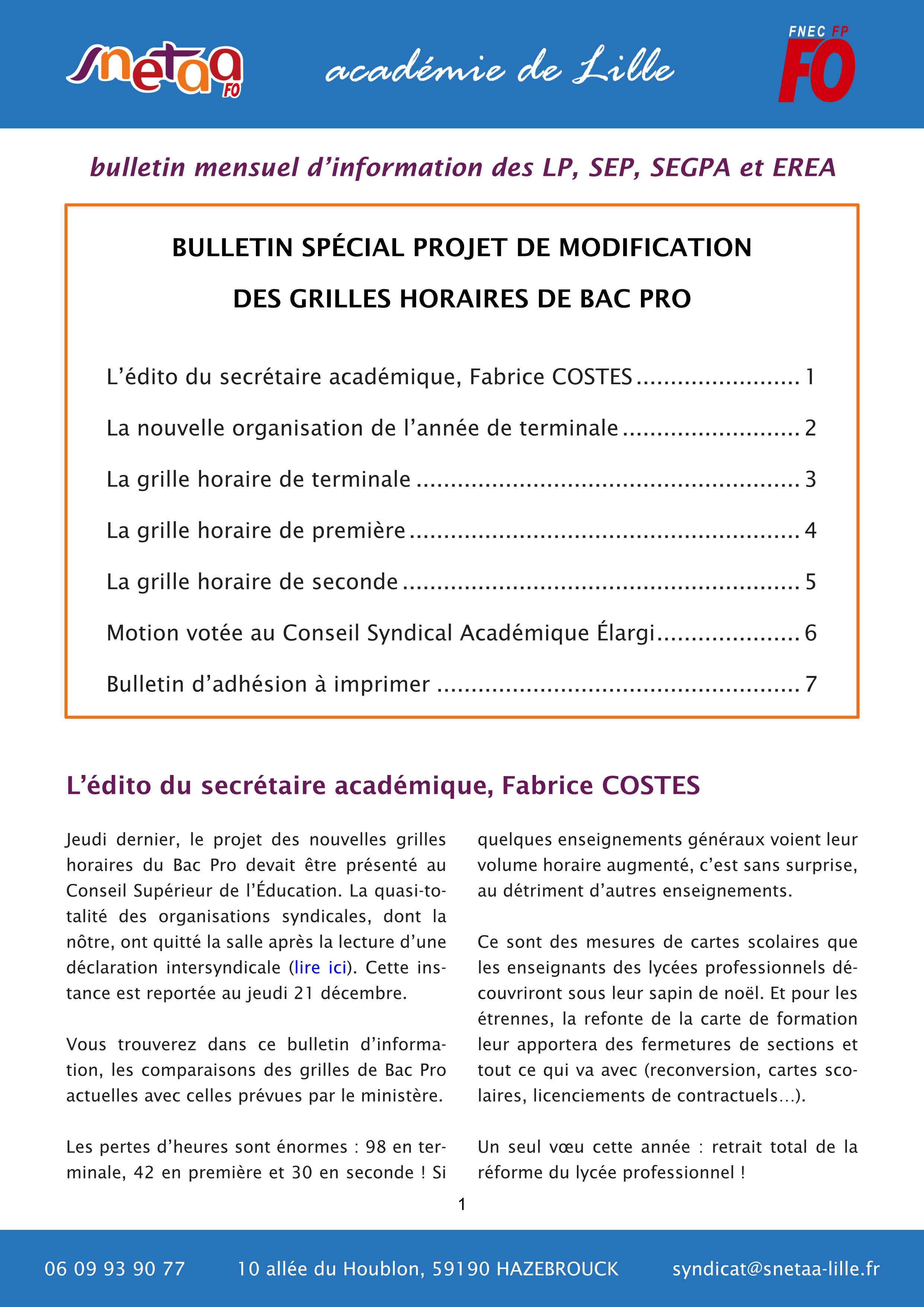 Bulletin d'information du SNETAA-FO Lille
